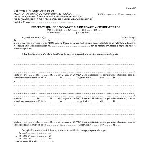 Document preview: Rolul Procesului-Verbal în Sancționarea Contravențiilor Fiscale — Formalități administrative (CERFA n°A57_OPANAF_63_2017)