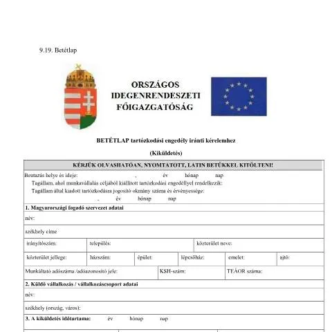 Document preview: A 9.19. Betétlap szerepe a tartózkodási engedélyben — Bevándorlás & vízumok