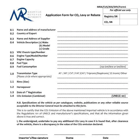 Document preview: Complete Your CO2 Levy or Rebate Application Today — Government & admin (ApplicationFormCO2LevyOrRebate)