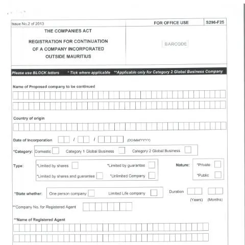 Document preview: Navigating the F25 Form for Business Continuation in Mauritius — Government & admin (F25-1)