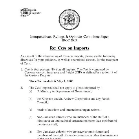 Document preview: Understanding the 2003 IROC GCT on Consignment Sales in Jamaica — Taxes (CERFA n°2003.iroc.gct+-+gct+on+consignment+sales)