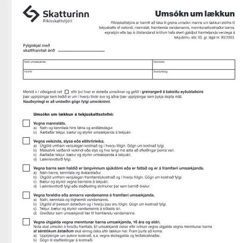 Document preview: Skref í umsókn um lækkun skatta RSK 3.05 — Stjórnsýsla (CERFA n°RSK 3.05)