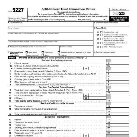 Document preview: Understanding IRS Form 5227 for Split-Interest Trusts — Taxes (CERFA n°5227)