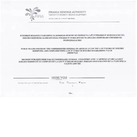 Document preview: Understanding Ruling III: VAT and Tourism Services in Rwanda — Government & admin (CERFA n°rulling_iii)