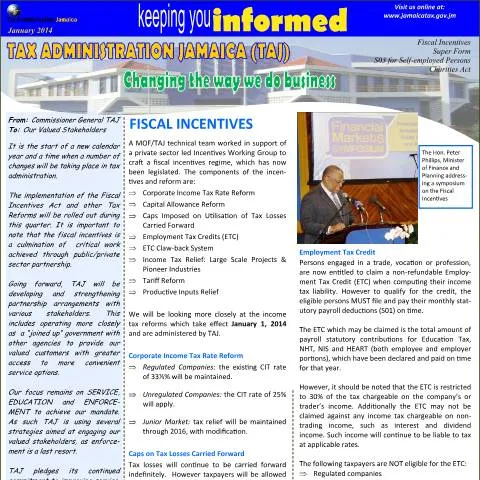Document preview: Tax Administration Jamaica January 2014 Update — Taxes (CERFA n°january2014)