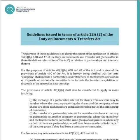Document preview: Understanding Duty Guidelines for Partnerships in Malta — Government & admin (CERFA n°guidelines-partnerships-duty-on-documents-and-transfers-act)