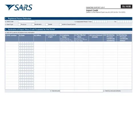 Document preview: Guide to the DL 163B Import Credit Form for Diamonds — Taxes (CERFA n°DL 163B)