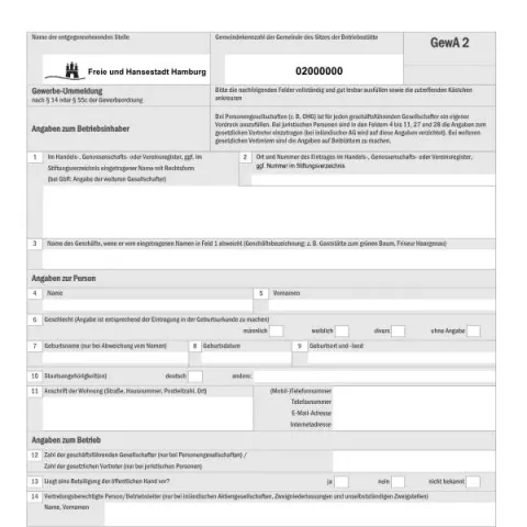 Dokumentvorschau: Gewerbe-Ummeldung in Hamburg nach § 14 oder § 55c — Unternehmen (7380-4)