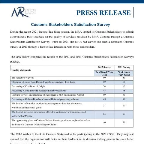 Document preview: Exploring the Impact of the Customs Stakeholders Satisfaction Survey — Government & admin (PressRelease231221)
