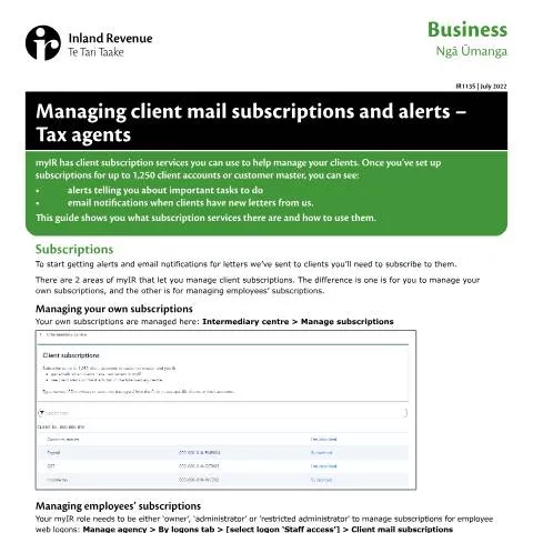 Document preview: Essential Guide to Managing Client Alerts for Tax Agents — Government & admin (CERFA n°IR1135)