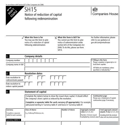 Document preview: Understanding the SH15 Form for Capital Reduction — Business