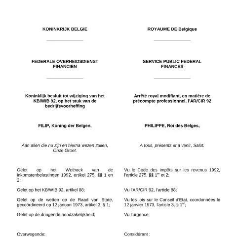 Aperçu du document Mise à jour des règles de prélèvement professionnel en Belgique en — Impôts & fiscalité (CERFA n°regel180614)