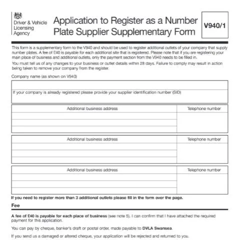 Document preview: A Complete Guide to Form V940/1 for Number Plate Suppliers — Vehicle & driving