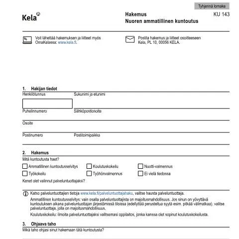 Document preview: Nuoren ammatillinen kuntoutus: Tuki tulevaisuuden rakentamiseen — Terveys (CERFA n°Kela KU 143)
