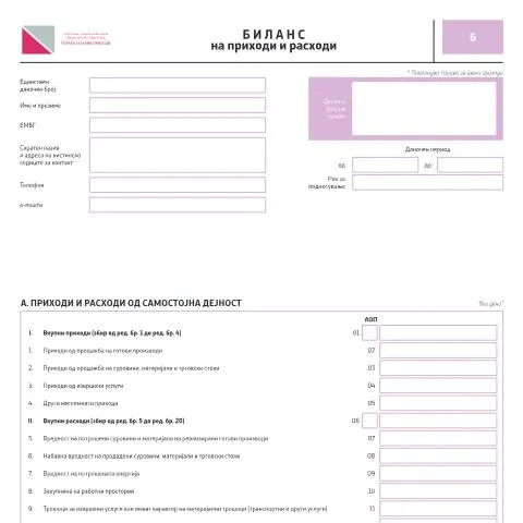 Document preview: Детален преглед на образец Б: Биланс на приходи и расходи — Даночни обврски (CERFA n°Б)