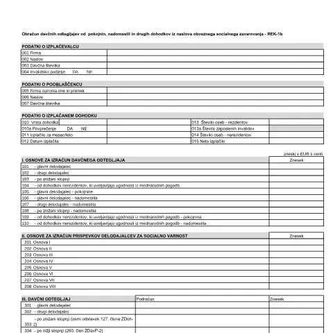 Document preview: Ključne informacije o REK-1b in davčnih odtegljajih — Davki & obdavčitev (CERFA n°REK-1b)