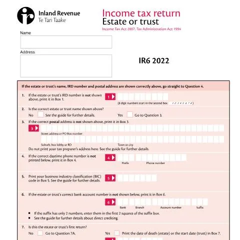 Document preview: Understanding the IR6 Form for Estates and Trusts in New Zealand — Taxes (CERFA n°IR6)