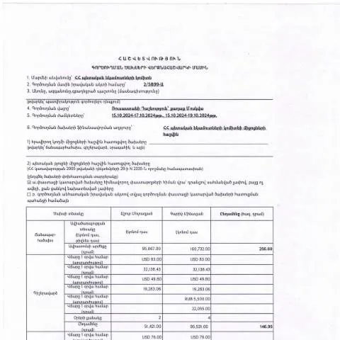 Document preview: 2024թ․ հոկտեմբերի 15-19-ի Ռուսաստանի Դաշնություն գործուղման ծախսերի — Ադմինիստրատիվ ընթացակարգեր