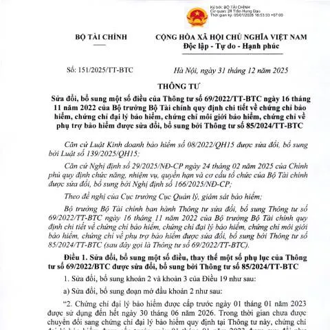 Document preview: Thông tư 151/2025/TT-BTC: Quy định mới về chứng chỉ bảo hiểm — Thuế & tài chính (CERFA n°151/2025/TT-BTC)