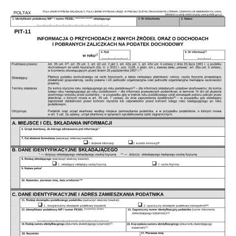 Document preview: Znaczenie formularza PIT-11 w polskim systemie podatkowym — Podatki i fiskalność (CERFA n°PIT-11)