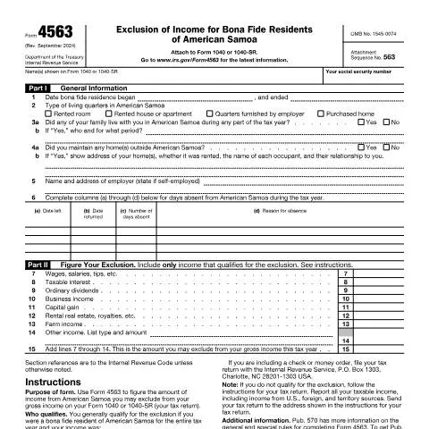 Document preview: Understanding IRS Form 4563 for Tax Benefits in American Samoa — Taxes (CERFA n°4563)