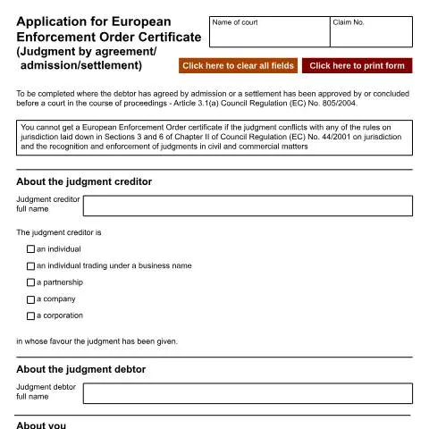 Document preview: Understanding Form N219 for European Enforcement Orders — Legal & justice