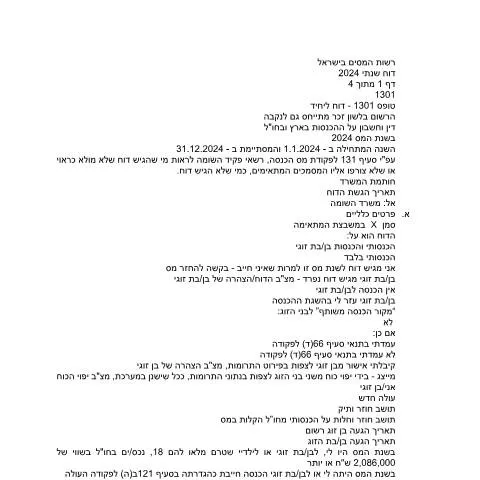 Document preview: מדריך להגשת דוח מס שנתי 2024 ליחידים ובעלי עסקים — Taxes (CERFA n°Service_Pages_Income_tax_annual-report-2024_1301-2)