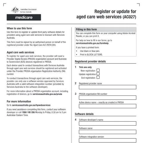 Document preview: Comprehensive Guide to Aged Care Web Services Form AC027 — Health (CERFA n°AC027)