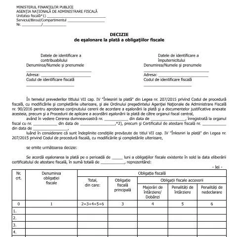 Document preview: Importanța eșalonării plăților obligațiilor fiscale — Impozite & fiscalitate (CERFA n°A1p_OPANAF_90_2016)