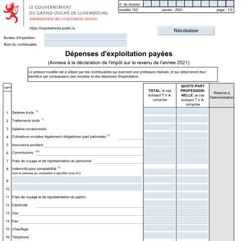 Aperçu du document Comprendre l'Annexe 152 pour les professions libérales — Impôts & fiscalité (CERFA n°152)