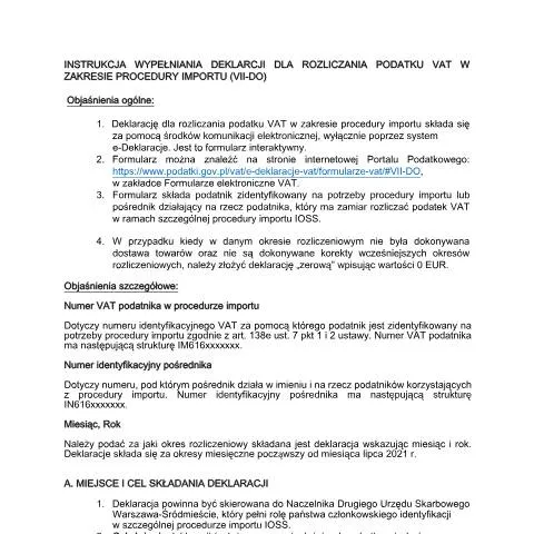 Document preview: Wprowadzenie do deklaracji VAT VII-DO w procedurze importu — Podatki i fiskalność (CERFA n°VII-DO (IOSS))
