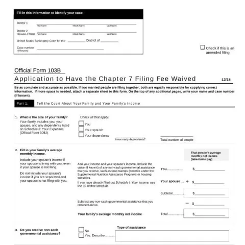 Document preview: Understanding Official Form 103B for Chapter 7 Fee Waivers — Legal & justice (103B)