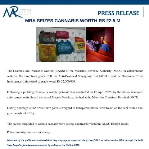 Document preview: Understanding MRA's Major Cannabis Seizure on April 18, 2025 — Government & admin (PressRelease180425)