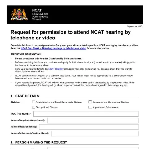 Document preview: Requesting Permission for Remote NCAT Hearing Attendance — Legal & justice