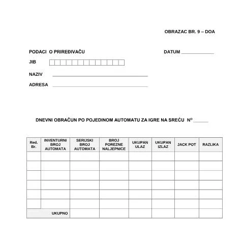Document preview: Važnost DNEVNOG OBRAČUNA DOA u Igrama na Sreću — Administrativne procedure (CERFA n°DOA)
