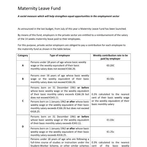 Document preview: Malta FSS Maternity Fund Circular Overview — Taxes (CERFA n°fss_maternity_fund)