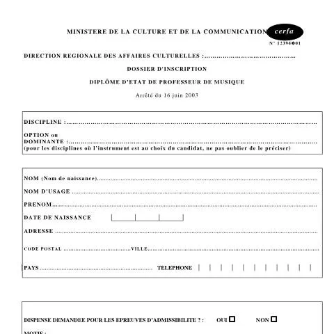Aperçu du document Comment constituer votre dossier d'inscription au DE professeur de — Études & formation (CERFA n°12394*01)
