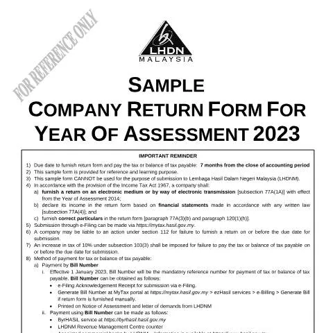 Document preview: Mengapa Borang Balik Syarikat Sample 2023 Penting untuk Perniagaan — Cukai & percukaian