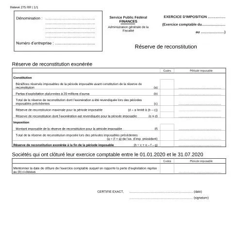 Aperçu du document Comprendre la réserve de reconstitution pour votre entreprise — Impôts & fiscalité (CERFA n°121-275-rr)
