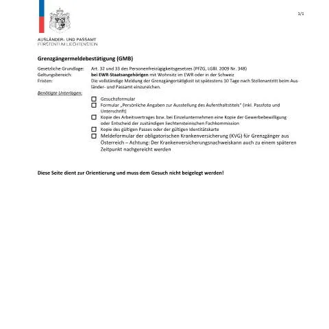Dokumentvorschau: Wichtige Checkliste für ausländische Beschäftigung in Liechtenstein — Behörden & Verwaltung (CERFA n°checkliste-gmb)