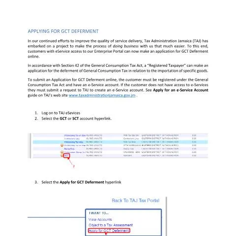 Document preview: How to Apply for GCT Deferment in Jamaica — Taxes (CERFA n°How+To+Guide+-+Application+for+GCT+Deferment)