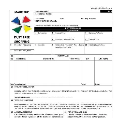 Document preview: Understanding the DF4 Duty Free Invoice for Your Travels — Government & admin (DF4)