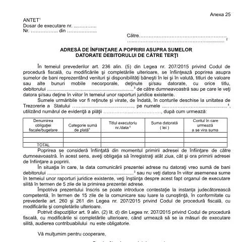 Document preview: Importanța adresei de înființare a popririi OPANAF 63/2017 — Impozite & fiscalitate (CERFA n°A25_OPANAF_63_2017)