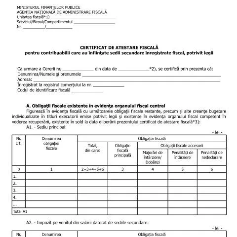 Document preview: Importanța certificatului de atestare fiscală pentru sedii secundare — Impozite & fiscalitate (CERFA n°A9p_OPANAF_90_2016)
