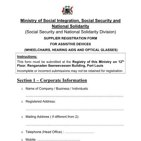 Document preview: Complete Your Registration for Assistive Devices in Mauritius — Government & admin (Registration-Form-for-Assistive-Device)