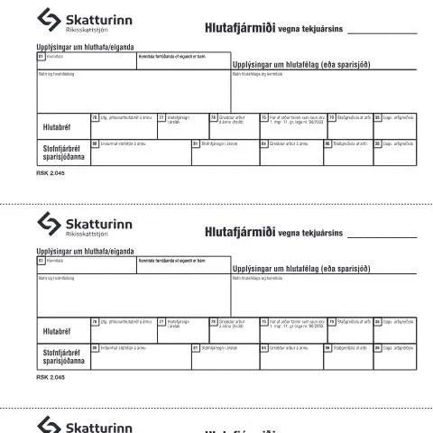 Document preview: Skref til að fylla út Hlutafjármiða RSK 2.045 — Skattar & fjármál