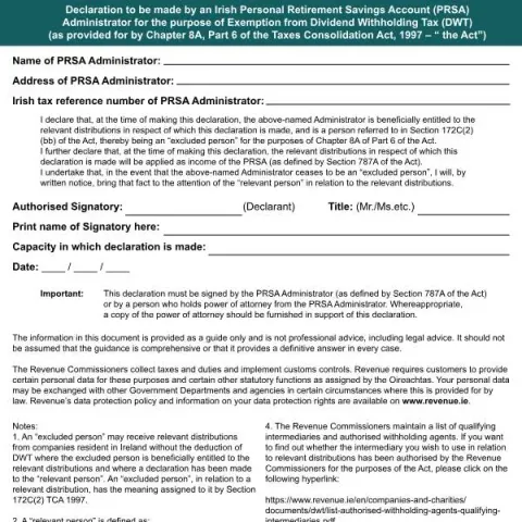 Document preview: PRSA Administrator Declaration for Dividend Withholding Tax Exemption — Taxes (RPC016550_EN_WB_L_1)