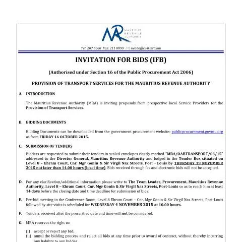 Document preview: Understanding the Invitation for Bids for Transport Services — Government & admin (NoticeTransport161015)