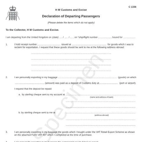 Document preview: Navigating the C1336 Customs Declaration for UK Departures — Customs & trade