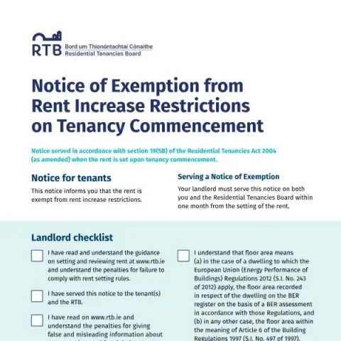 Document preview: Rent Increase Exemption Notice for New Tenancies — Housing (Notice of Rent Setting Exemption)